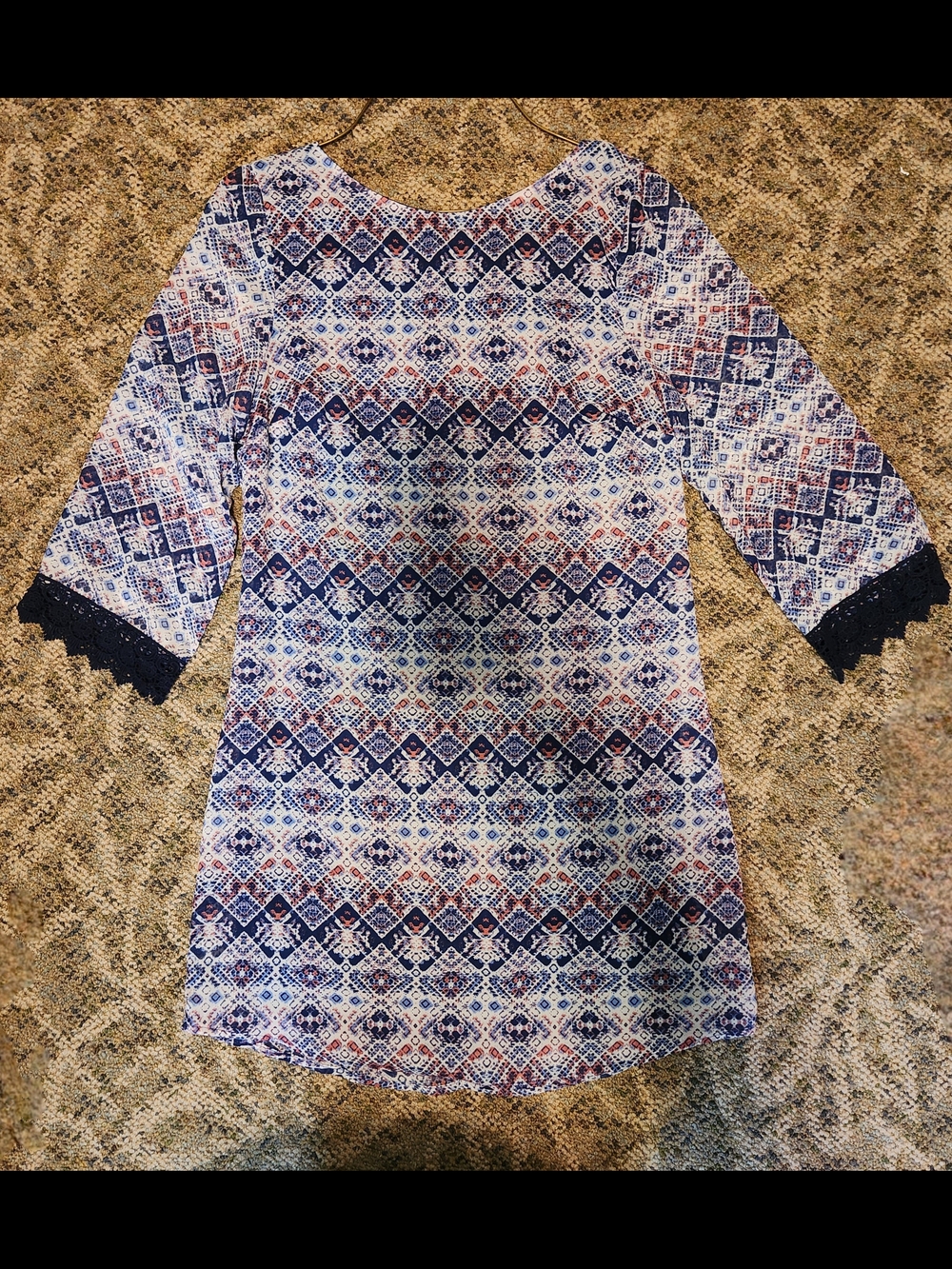 Geometric Shift Dress with 3/4 Sleeve